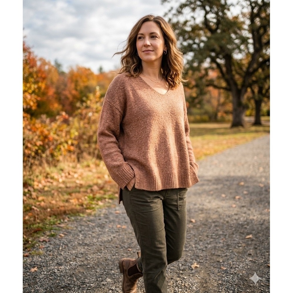Z Supply XL V-Neck Tan Brown Oversized Knit Sweater Weekender ZW234359S Womens